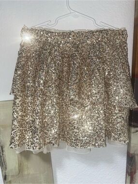 Gold Sequin Tiered Mini Skirt - Women's